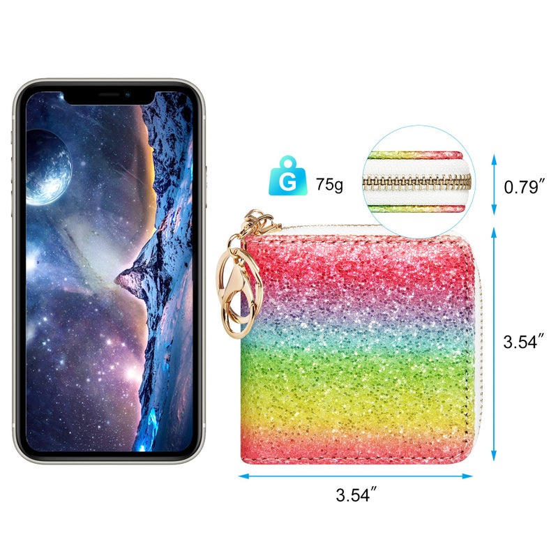 GEEAD Small Glitter Wallet for Women Girls Mini Coin Purse Pouches with Key Ring for Christmas (Colourful - A) - Image 3